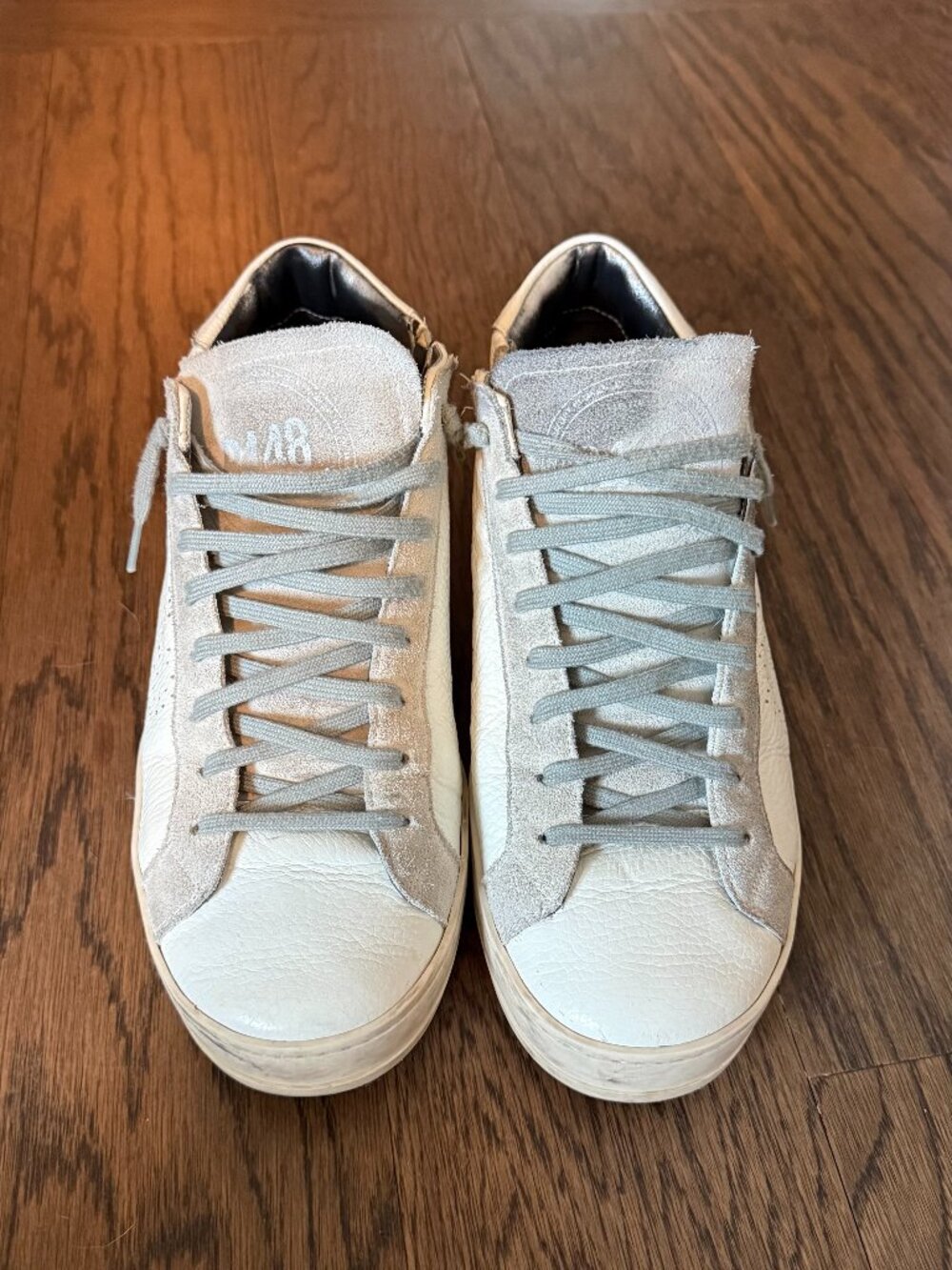 P448 White & Silver Mid Top Sneakers